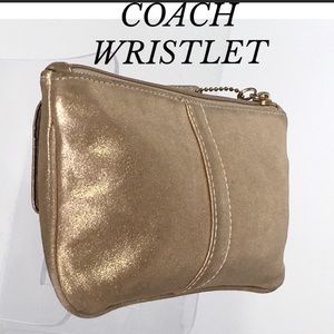Coach Wristlet Metallic Gold Front Buckle Zipper